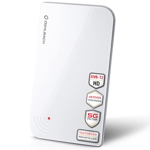 Oehlbach Scope Vision 5G DVB-T2 HD Antenne - Digitale Zimmerantenne - Aktiv DVB-T-Verstärker - Nachfolger unseres Testsiegers - mit 5G Filter - Weiß