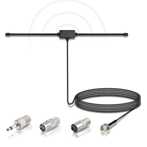 Bingfu DAB UKW Radio Antenne FM Dipolantenne mit 3m Verlängerungskabel für Tragbaren Radio-Tuner Stereo-Empfänger AV-Empfänger Stereo-Verstärker HiFi-Receiver
