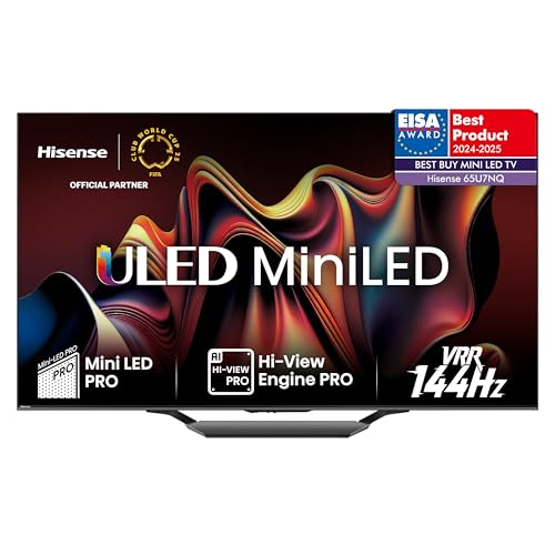 Hisense 65U7NQ 164cm (65 Zoll) Fernseher, 4K Mini LED ULED HDR Smart TV, Quantum Dot, 120Hz/ 144Hz VRR, HDMI 2.1, Game Mode Pro, Dolby Vision IQ & Atmos, Bluetooth, Alexa Built-in, Anthrazit, [2024]
