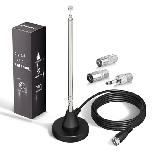 Bingfu DAB+ UKW Radioantenne Digitale Teleskopantenne für den Innenbereich mit Magnetfuß 3 m Verlängerungskabel für 75 Ohm DAB FM Radio Tuner Stereo Empfänger AV-HiFi-Empfänger