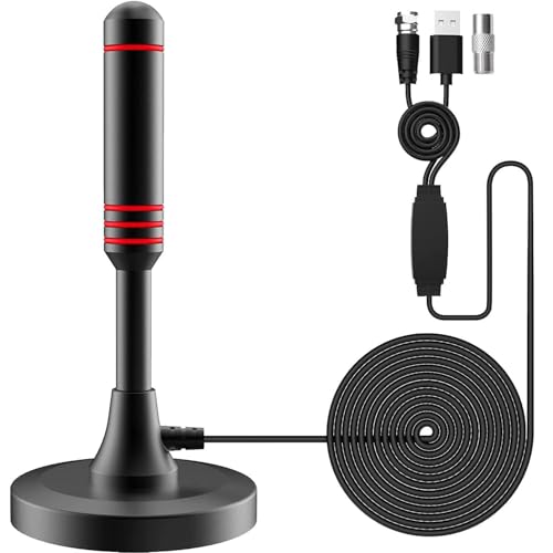 DVB-T/DVB-T2 Antenne mit Verstärker - HDTV Zimmerantenne für Fernseher, Großer Reichweite und 360° Empfang, Mit Magnetfuß - 5 Meter Kabel, Unterstützt 4K HD-Kanäle & Alle TV-Geräte