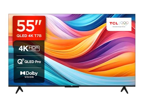 TCL 55T7B 55-Zoll QLED Pro Fernseher, 4K Ultra HD, HDR Pro, Smart TV Unterstützt von Google TV (Dolby & Atmos, Motion Clarity, Freihändige Sprachsteuerung, Kompatibel mit Google Assistant & Alexa)