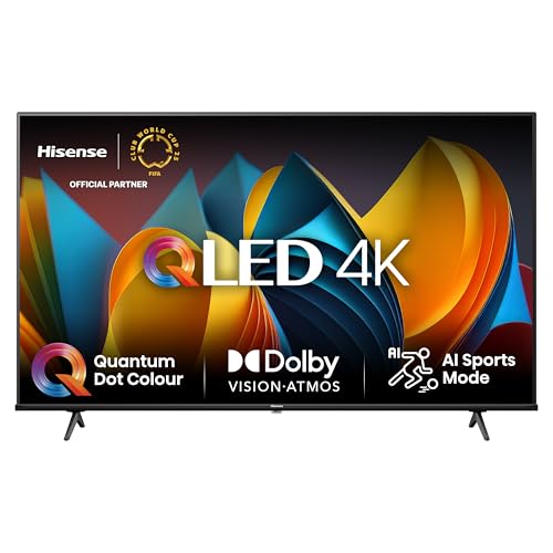 Hisense 43E7NQ 108 cm (43 Zoll) Fernseher, 4K UHD, QLED, HDR10, HDR10+ decoding, HLG, Dolby Vision Atmos, 60Hz Panel, Smooth Motion, Bluetooth, Alexa Built-in, VIDAA Voice, Schwarz [2024]