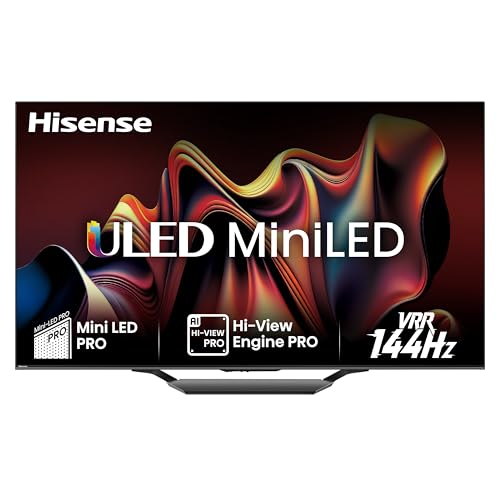 Hisense 65U7NQ 164cm (65 Zoll) Fernseher, 4K Mini LED ULED HDR Smart TV, Quantum Dot, 120Hz/ 144Hz VRR, HDMI 2.1, Game Mode Pro, Dolby Vision IQ & Atmos, Bluetooth, Alexa Built-in, Anthrazit, [2024]