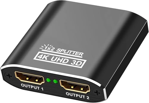 HDMI Splitter Aluminium 4K@60Hz HDMI Verteiler 1 in 2 Out Unterstützt HDCP, 4K, 3D, UHD, 1080P, HDMI Splitter 1 auf 2 für Xbox, PS4, PS3, Roku, Blu-Ray-Player, Firestick, HDTV und Apple TV.