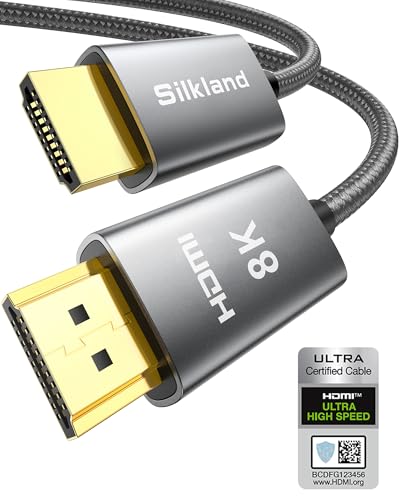 Silkland 8K HDMI 2.1 Kabel 2m, Zertifiziertes HDMI®Kabel eARC für Soundbar 48Gbps, PS5 HDMI Kabel 4K@120Hz, 2K@240Hz/144Hz, 8K@60Hz, Dynamic HDR10, Dolby Atmos, HDCP 2.2/2.3 für Fire TV, HDTV, Laptop