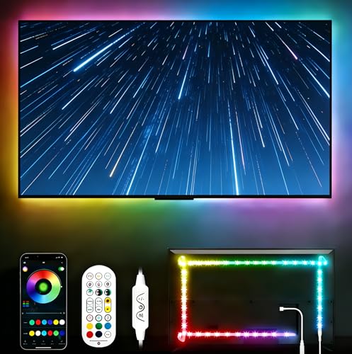 LED TV Hintergrundbeleuchtung 5m, RGB TV LED Streifen mit Musik Sync & Bluetooth APP Steuerung, 16M Farben Lichtleiste für 45-75 Zoll Fernseher, Heimkino Beleuchtung für Wohnzimmer – USB